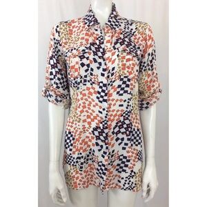 CAbi Grand Prix Roll Tab Sleeve Blouse Medium